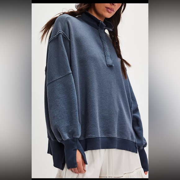 Free People Tops - We the Free Camden Henley Sweatshirt Navy 🫐